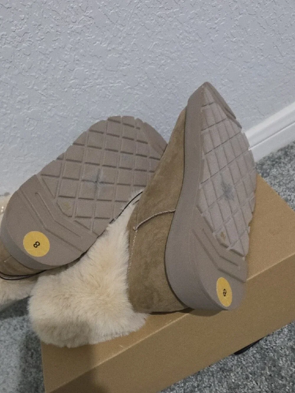Suede Winter Fur-Trim Ankle Boots in Taupe